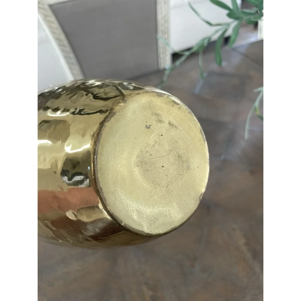Vtg Hammered Brass Planter Urn Vase  Rope Tassel Design 10.25